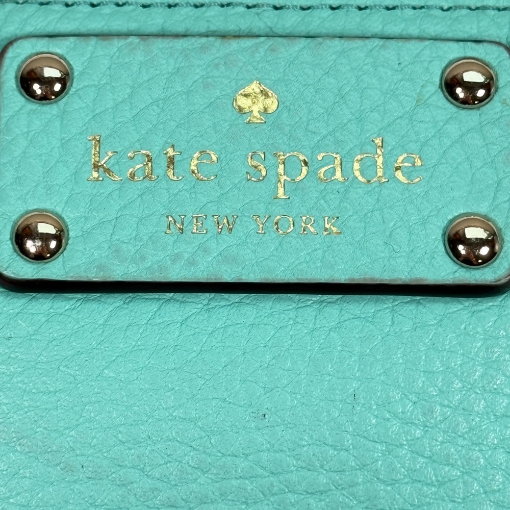 KATE SPADE | Wristlet Top Zip Teal Pebbled Leather Classic Preppy Vacation - Picture 7 of 16